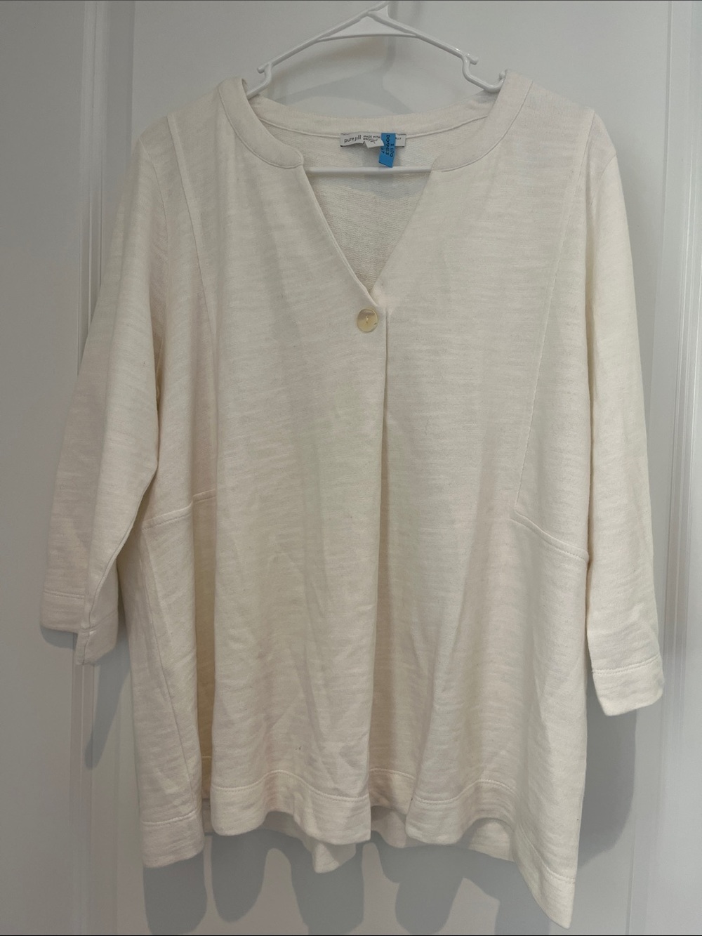 purejill Casual Cream 100% organic cotton V-Neck Button-Front Women's Tunic